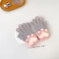 Children cute cat paw knit gloves winter warm five finger gloves grey and pink - 3-8 Years / Gray