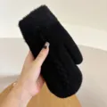 Winter warm black fleece-lined knitted mitten detail showing soft plush texture and cozy design. - One Size / Black