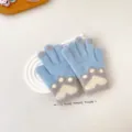 Kids knitted warm gloves winter cute cat paw design thick wool five finger mittens - 3-8 Years / Blue