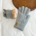 Couple knit warm gloves autumn winter windproof double layered plush thick outdoor cycling - One Size / NLD Double Fleece-Lined Style / Light Gray