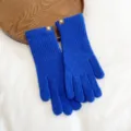 Blue knit winter gloves detail, soft wool material warm full finger design for cold weather wear. - One Size / Dark Blue
