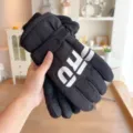 Outdoor windproof cycling ski gloves for winter, fleece-lined thick warm touchscreen. - Black