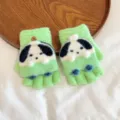 Children cute puppy knit fingerless convertible gloves winter warm half-finger gloves - 4-10 Years / Green