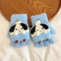 Cute cartoon puppy knitted half-finger gloves for kids winter warm fingerless mittens - 4-10 Years / Blue