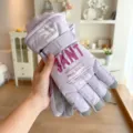 Winter thick warm ski gloves with letter print, windproof non-slip fleece five-finger design. - Non-Slip / Adjustable / Water-Repellent / Purple