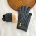 Winter warm knitted gloves for couples, thermal fleece lined touchscreen full finger. - One Size / NLD Double Fleece-Lined Style / Dark Gray