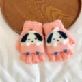 Cute cartoon puppy knit half-finger flip cover warm gloves for kids winter outdoor daily wear. - 4-10 Years / Orange