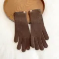 Women's autumn and winter solid color knitted warm gloves, thick and cozy full finger cold-weather gear. - One Size / Coffee