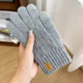 Men's Grey Knit Winter Touch Screen Gloves Warm Thermal Fleece Lined Five Finger - One Size / NLD Single Brushed Style / Light Gray