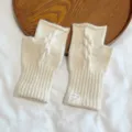 Women's winter cable knit fingerless gloves, cozy warm solid color knitted arm warmers. - One Size / Cream