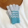 Knit touch screen gloves for women, winter warm thick wave pattern gloves detail view. - One Size / Malachite green