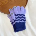 Women winter knitted gloves touch screen warm thick purple wave stripe fashion gloves. - One Size / Purple