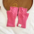 Women winter warm cable knit fingerless gloves solid color pink fashion knitted mittens - One Size / Rose Red