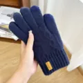 Men's thermal knitted touchscreen gloves, winter thick warm outdoor cycling gear. - One Size / NLD Single Brushed Style / Navy Blue