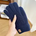Men's winter knitted warm touch screen gloves fleece lined thick solid color soft - One Size / Deer Label Single Brushed Style / Navy Blue