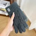 Men's dark grey winter knitted touch screen warm gloves with fleece for outdoor riding. - One Size / Deer Label Single Brushed Style / Dark Gray
