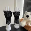 Elegant black lace fingerless gloves for women, breathable thin summer dance performance wear. - One Size / Black