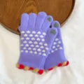 Women purple knit gloves winter warm touch screen cute heart thermal gloves for cold weather - One Size / Purple