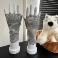 Grey lace fingerless gloves for women summer breathable hollow floral dance performance accessories - One Size / Gray