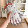 Cute student windproof ski gloves, thick plush warm full finger winter gloves for outdoor sports - Adults / Fresh White
