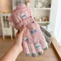 Cute pink windproof ski gloves for students with thick fleece lining and nonslip design. - Adults / Pink Girl