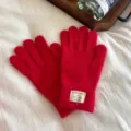 Korean style red rabbit hair winter warm gloves for women, thick knit touch screen gloves. - One Size / Red