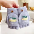 Women fuzzy knit fingerless convertible gloves warm winter fleece half finger mittens with button. - One Size / Blue