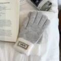 Grey and white knitted touch screen gloves with cute lace cuff label, cozy winter warm wear. - One Size / Gray