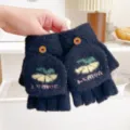 Women's Black Knitted Fingerless Convertible Mittens Winter Warm Cute Gloves For Cold days - One Size / Black