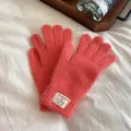 Women's winter knit fingerless touchscreen gloves rabbit hair warm solid color stylish accessory - One Size / Orange Red
