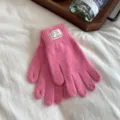 Winter warm rabbit hair touchscreen gloves for women, pink knitted fingerless style. - One Size / Deep Pink