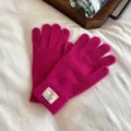 Women winter rabbit hair touch screen knit gloves detail view, stylish solid color design. - One Size / Rose Red