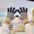 Knitted warm gloves for women winter thermal thick striped five-finger touchscreen gloves - One Size / Striped Navy Blue