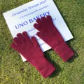 Guantes de invierno de punto para mujer color sólido gruesos táctiles cinco dedos abrigados. - Talla única / Rojo Vino Oscuro