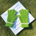 Guantes de punto verde para mujer invierno cálido sin dedos táctiles con raya blanca - Talla única / Verde Matcha con Borde de Arroz