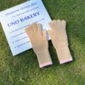 Guantes de punto de invierno para mujer pantalla tactil calidos manoplas de cinco dedos - Talla única / Café Claro con Borde Rosa