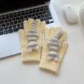 Cute cat tail winter warm knit gloves for women, thick plush fuzzy touchscreen mittens yellow. - One Size / Yellow