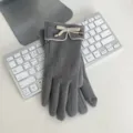 Women winter thermal touch screen gloves cozy fleece lined grey bow warm outdoor cycling - One Size / Gray