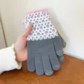 Knit touch screen gloves for women, warm winter thermal fleece lined gloves, grey pink detail. - One Size / Gray