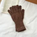 Women's brown speckled knit winter gloves with touch screen fingertips and long cuffs. - One Size / Coffee