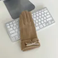Women winter warm touchscreen gloves detail, cozy fleece lined outdoor riding knit mittens. - One Size / Khaki