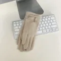 Women winter warm touch screen gloves, chic bow knot design, soft plush thermal full finger. - One Size / Off White