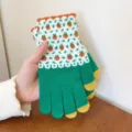 Korean style knitted warm touchscreen gloves for women winter cycling and daily wear - One Size / Green