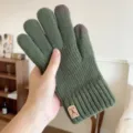 Men's green knit touchscreen gloves, warm winter full-finger thermal wear for outdoor use. - One Size / Army Green