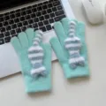 Cute striped cat warm gloves for women winter thermal soft knitted full finger gloves new. - One Size / Lake Blue