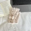 Leopard print plush gloves for women winter warm thick fluffy bow detail stylish accessory - One Size / Beige