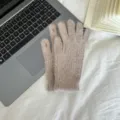 Women winter warm fluffy knit gloves touch screen thick solid color fashion thermal casual gloves - One Size / Camel