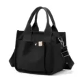 Black canvas tote bag for women, large capacity shoulder crossbody bag with top handles. - Black