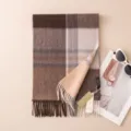 Classic cashmere plaid scarf for women autumn winter warm tassel luxury neckerchief - 7301-1 Light Shrimp Plaid