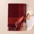 Thickened cashmere plaid tassel scarf in rich burgundy, warm winter neck warmer accessory. - 7302-1 Wine Red Orange Plaid